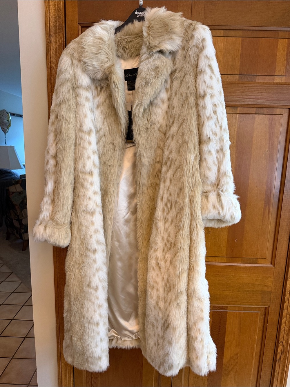 dennis basso Cream Faux Fur Long Coat